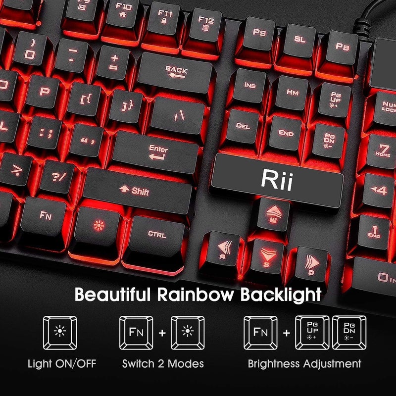 RII RK100 3 Colors LED Backlit Mechanical Feeling USB Wired Multimedia Gaming Keyboard, Office Keyboard for Working or Primer Gaming,Office Device - Image 3